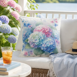 Cojín De Exterior Booms de flores de hortensias florales azules y ro