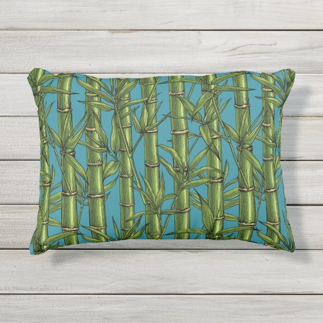 Cojín De Exterior Bosque de bambú en azul (Anverso)
