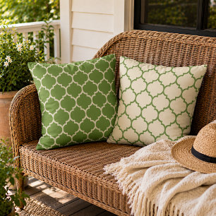 Cojín De Exterior Bosque reversible verde helecho marfil boho enreja