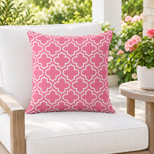 Cojín De Exterior Brillante Trellis de Cuatro Hojas Rosa Blanco