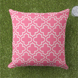 Cojín De Exterior Brillante Trellis de Cuatro Hojas Rosa Blanco