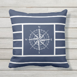 Cojín De Exterior Brújula Náutica Rayas Azul Marina