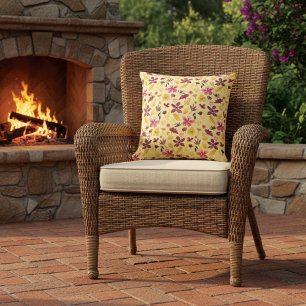 Cojín De Exterior Burgundy Gold Wildflower Motif
