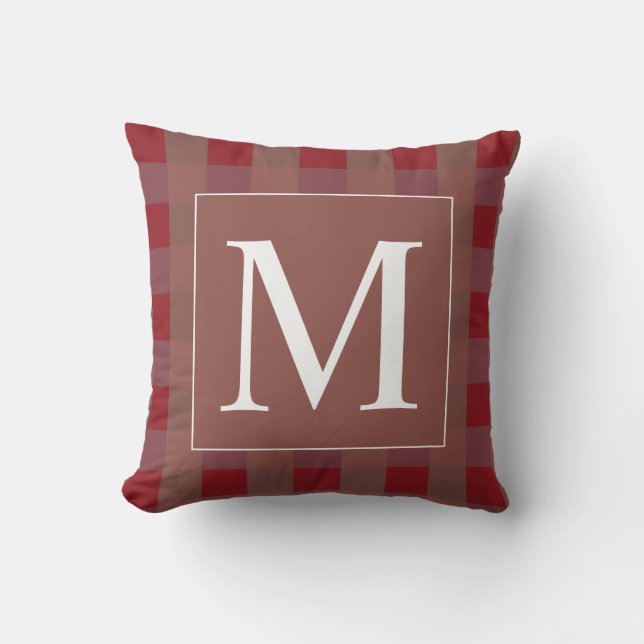 Cojín De Exterior Burgundy Red Gingham Patrones Monogramas Blancos R (Anverso)