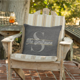 Cojín De Exterior Burlap Rústico Sencillo Gris De Carbón De Oro Rúst