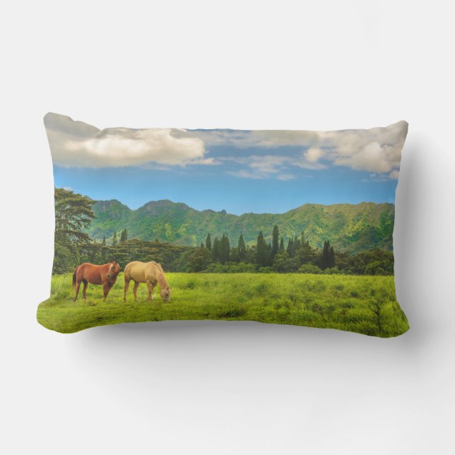 Cojín De Exterior Caballos hawaianos, Pico Hokulei, Kauai, Hawai (Anverso)