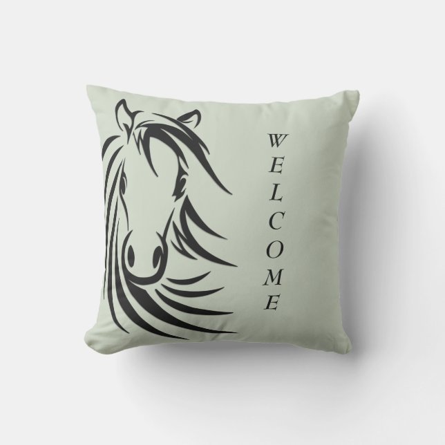 Cojín De Exterior Cabeza de caballo negra verde (Anverso)
