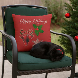 Cojín De Exterior Cabeza de ciervo festivo, copo de nieve y hojas de