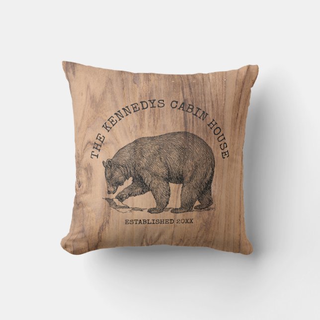 Cojín De Exterior Cabina Cosy Bear Rustic Wood (Anverso)