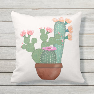 Cojín De Exterior Cactus Florido en Maceta Acuarela