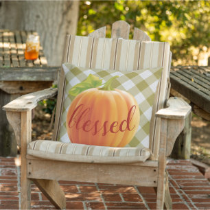 Cojín De Exterior Calabaza de cosecha de otoño bendito sobre gingham