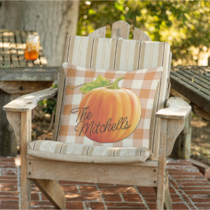 Cojín De Exterior Calabaza de nombre personalizado patrón de gingham