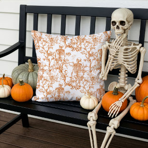 Cojín De Exterior Calaveras de Halloween Toile de Jouy Naranja Blanc