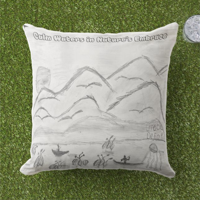 Cojín De Exterior 'Calm Waters in  Nature's Embrace' Throw Pillow (Césped)