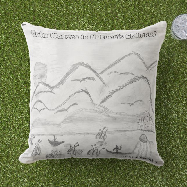 Cojín De Exterior 'Calm Waters in  Nature's Embrace' Throw Pillow (Césped)