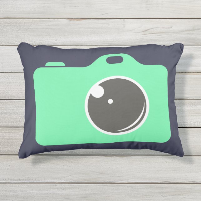 Cojín De Exterior Cámara de arte pop verde azul (Anverso)