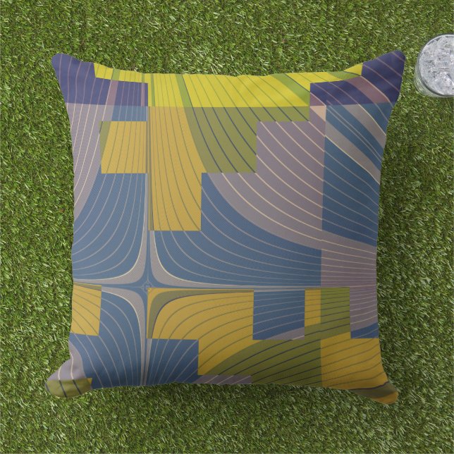 Cojín De Exterior Campos de Flores Modernos Resumen Amarillo Azul (Césped)