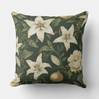 Cojín De Exterior Caza Verde Marfil Dorado Flor de Lis Navidad Flora