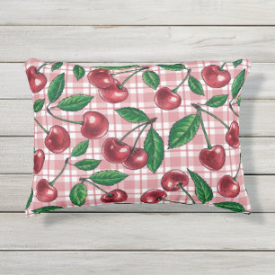 Cojín De Exterior Cerezas rojas en gingham rosa
