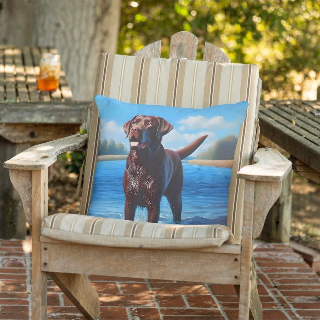 Cojín De Exterior Chocolate Labrador y Blue Lake (Silla)