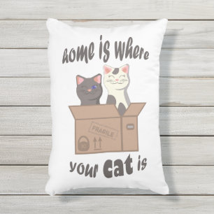 Cojín De Exterior Cita divertida Home es donde está tu gato