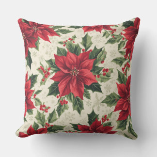 Cojín De Exterior Clásica Estrella Roja Verde Navidad Poinsettia Hol