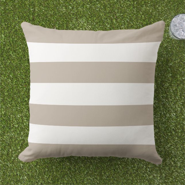 Cojín De Exterior Clásico beige blanco raya horizontal ancha (Césped)