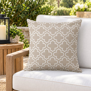 Cojín De Exterior Clásico beige blanco Trellis de cuatro hojas