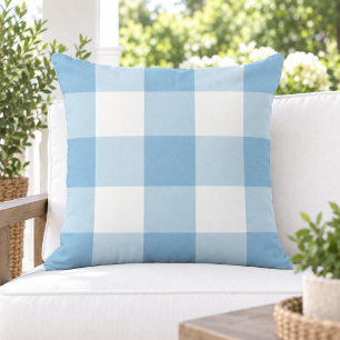 Cojín De Exterior Clásico Cuadro de Gingham Azul Cielo Blanco Grande