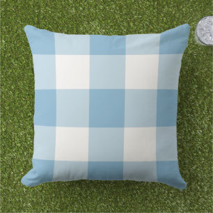 Cojín De Exterior Clásico Cuadro de Gingham Azul Cielo Blanco Grande