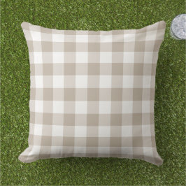 Cojín De Exterior Clásico Cuadro de Gingham Beige Blanco