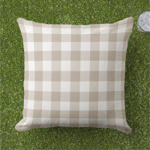 Cojín De Exterior Clásico Cuadro de Gingham Beige Blanco