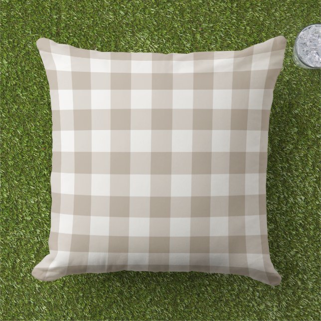 Cojín De Exterior Clásico Cuadro de Gingham Beige Blanco (Césped)