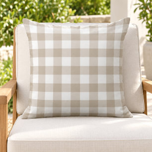 Cojín De Exterior Clásico Cuadro de Gingham Beige Blanco