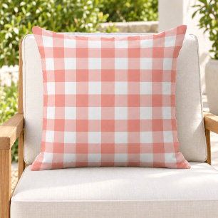 Cojín De Exterior Clásico Cuadro de Gingham Blanco Coral