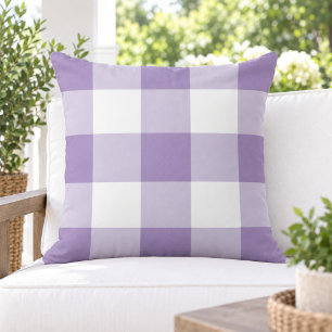 Cojín De Exterior Clásico Cuadro de Gingham Grande Blanco Morado