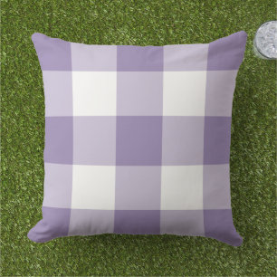 Cojín De Exterior Clásico Cuadro de Gingham Grande Blanco Morado