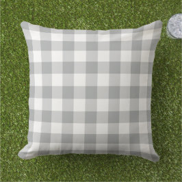 Cojín De Exterior Clásico Cuadro de Gingham Gris Blanco