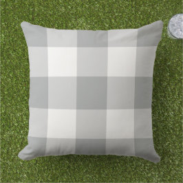 Cojín De Exterior Clásico Cuadro de Gingham Gris Blanco Grande