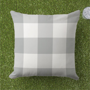 Cojín De Exterior Clásico Cuadro de Gingham Gris Blanco Grande