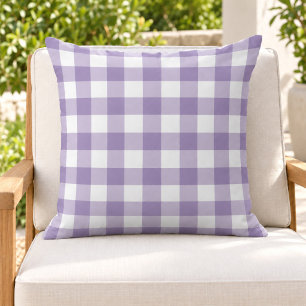 Cojín De Exterior Clásico Cuadro de Gingham Púrpura Blanco
