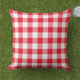 Cojín De Exterior Clásico Cuadro de Gingham Rojo Blanco