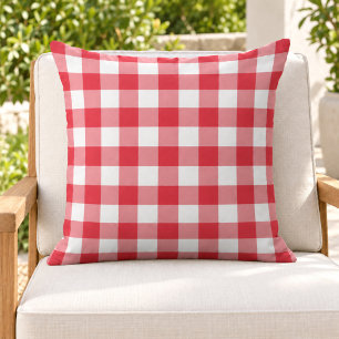 Cojín De Exterior Clásico Cuadro de Gingham Rojo Blanco