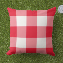 Cojín De Exterior Clásico Cuadro de Gingham Rojo Blanco Grande