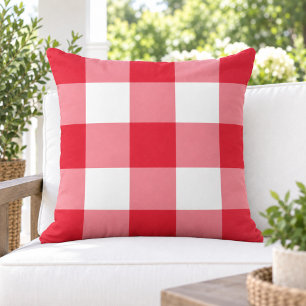 Cojín De Exterior Clásico Cuadro de Gingham Rojo Blanco Grande
