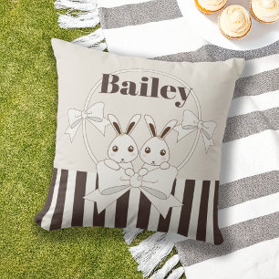 Cojín De Exterior Clásico Estampado de Raya Bunny Chica Nombre de Ni