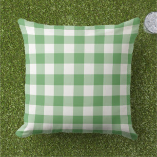 Cojín De Exterior Clásico Gingham de cuadros verdes y blancos