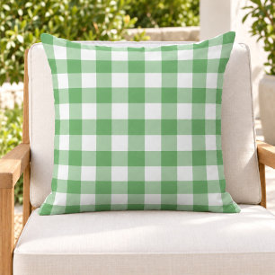 Cojín De Exterior Clásico Gingham de cuadros verdes y blancos
