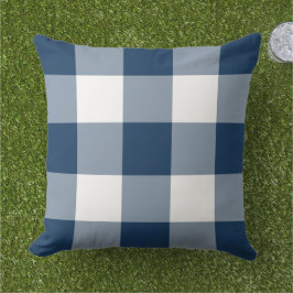 Cojín De Exterior Clásico Gingham Grande de Navy Blanco