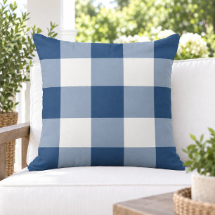 Cojín De Exterior Clásico Gingham Grande de Navy Blanco